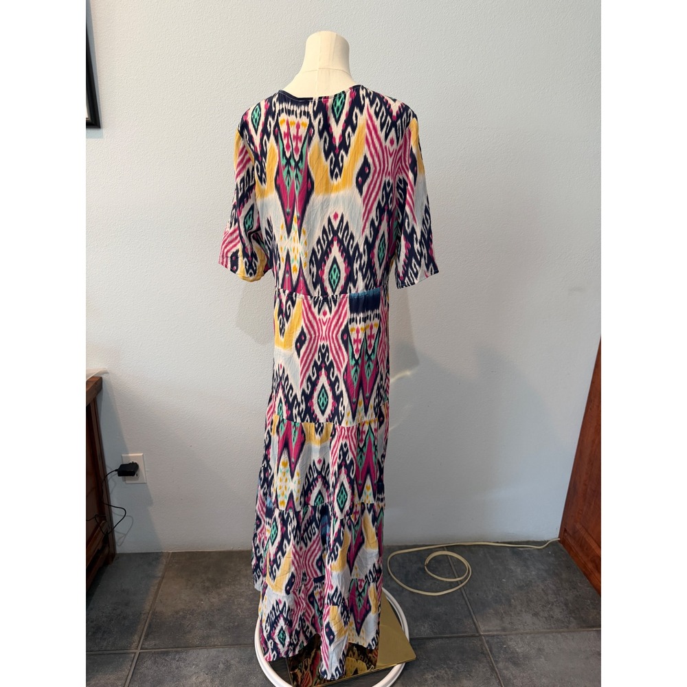Figue Ikat Avery Maxi Dress V-Neck Tassel Boho Chic Resortwear Tribal Size Large - Picture 7 of 11